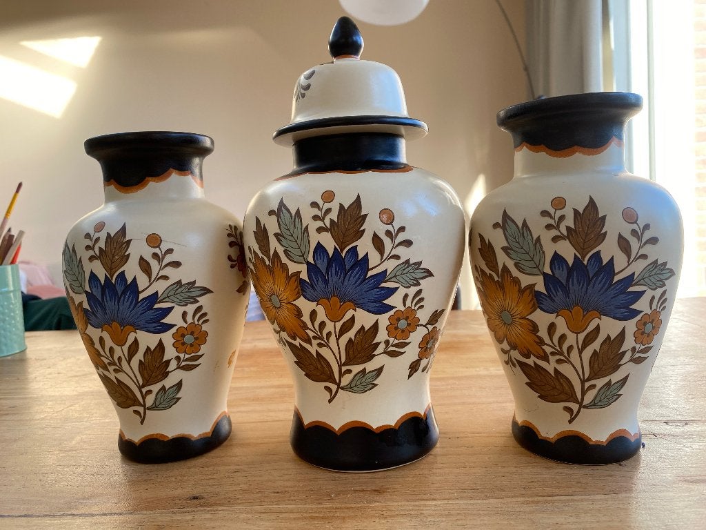 Set van 3 vintage vazen met bloemmotief, Ophalen of Verzenden