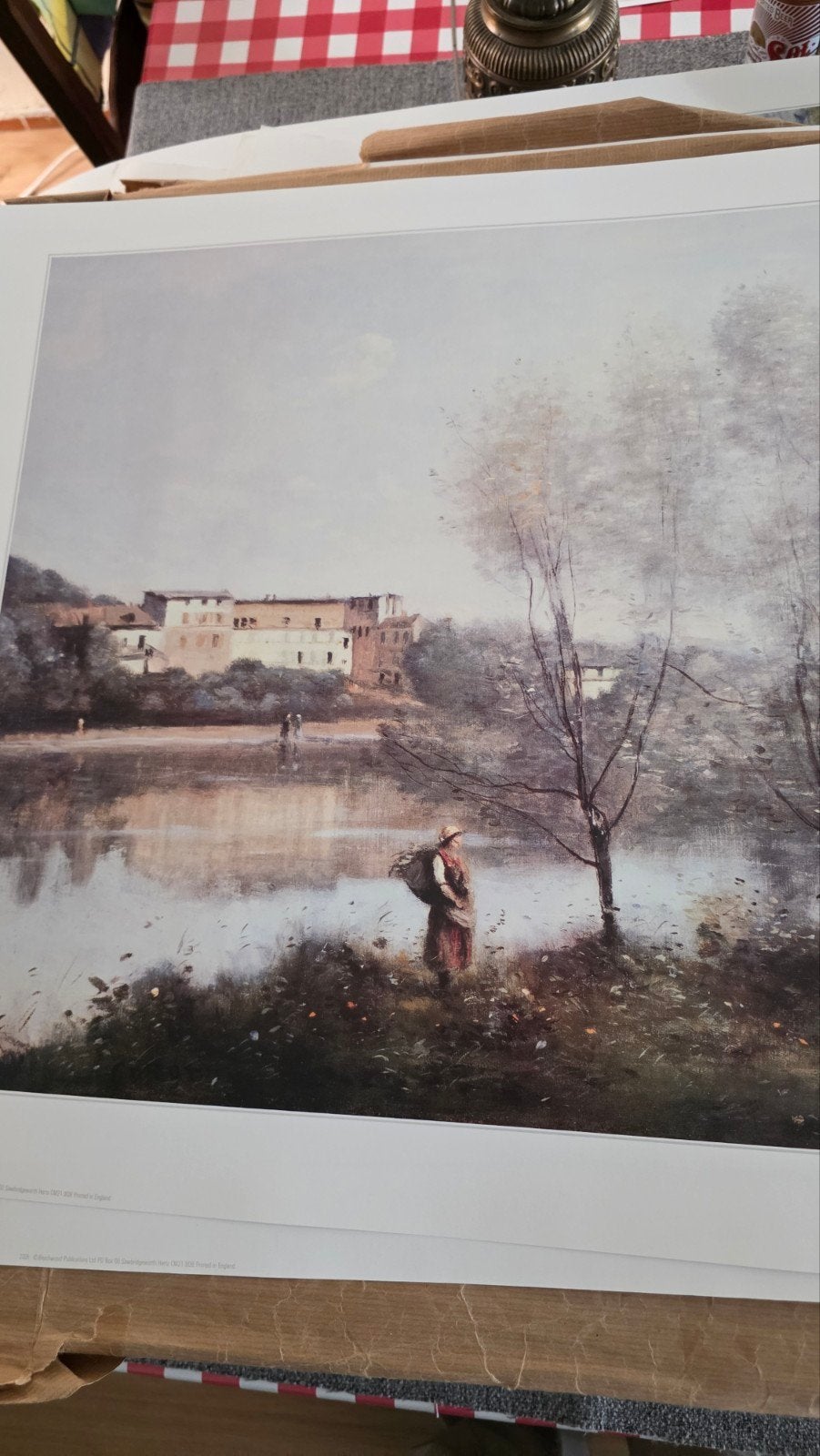 Corot Print: Landschap met figuren aan het water, Ophalen of Verzenden