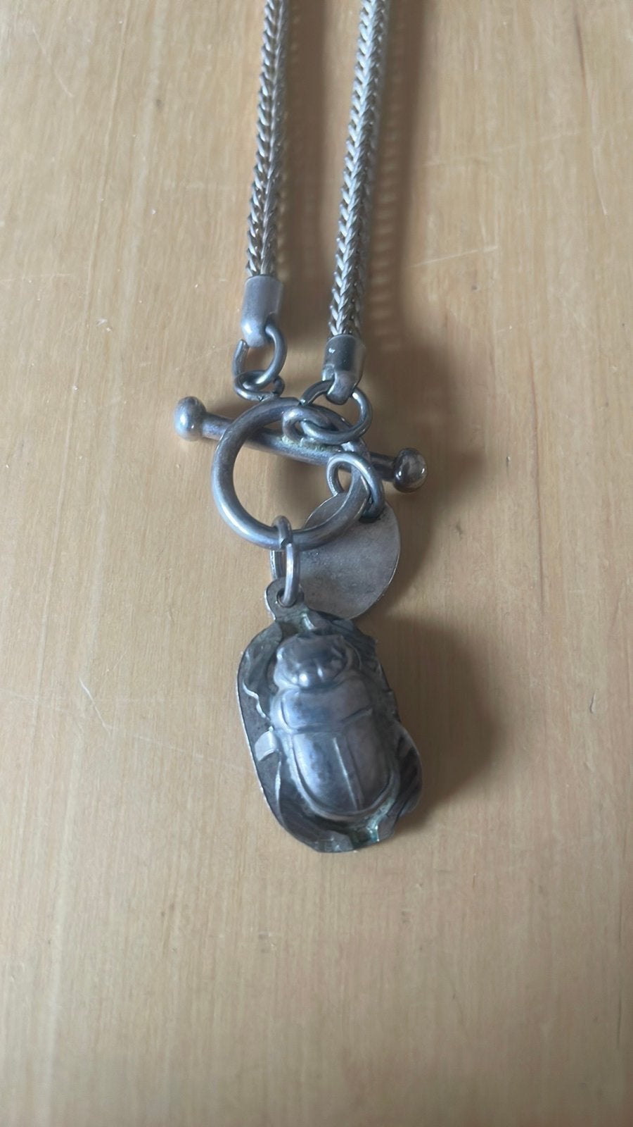 Egyptische scarabee kever met ketting.zie foto s, Sieraden, Tassen en Uiterlijk, Ophalen of Verzenden, Zo goed als nieuw, Zilver
