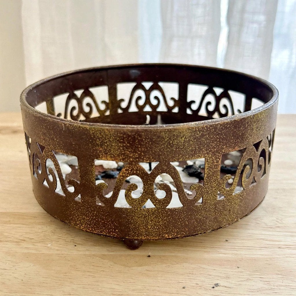 Vintage Brocante Metalen Kaarsenhouder Plateau op Pootjes, Ophalen of Verzenden, Overige materialen