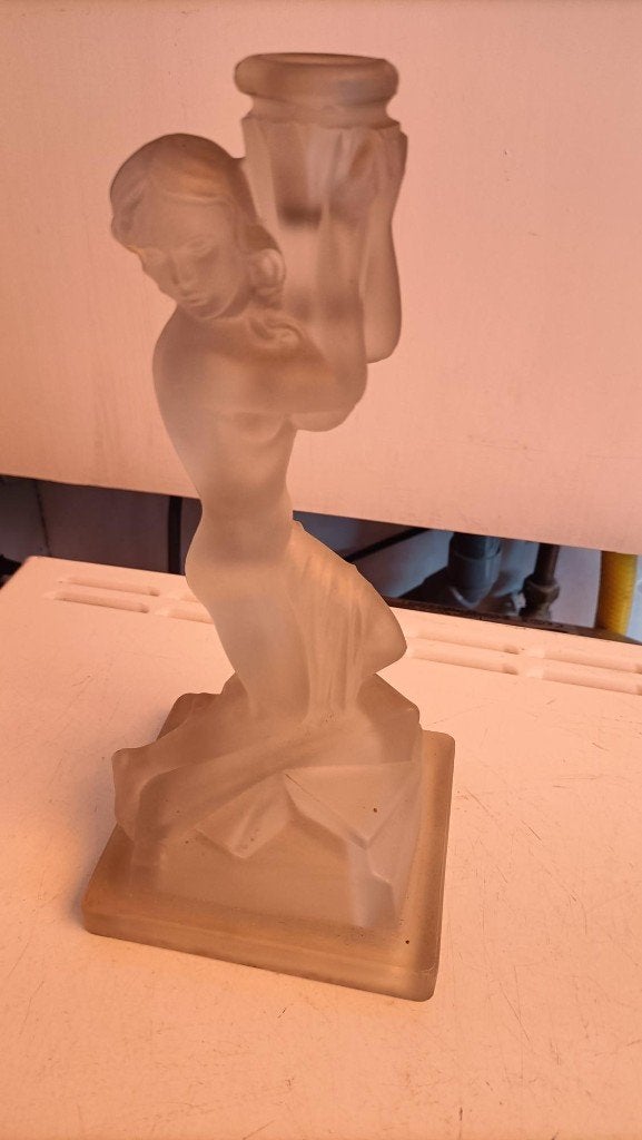 Art Deco glazen ontwerp halfnaakte vrouw, Ophalen of Verzenden