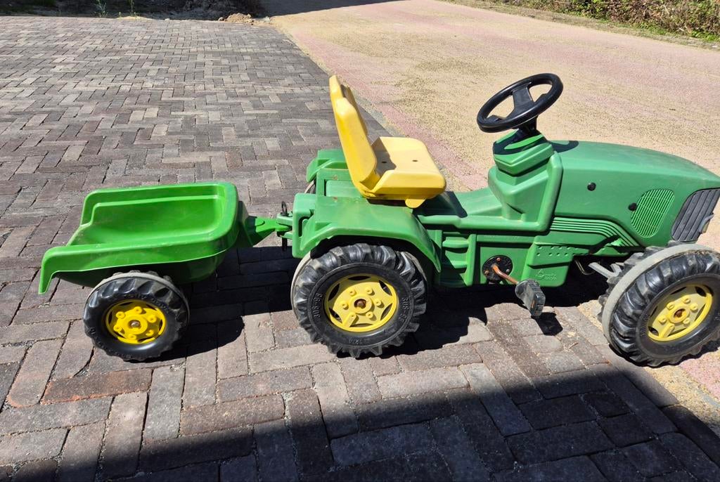 Trap tractor met aanhanger - John Deere stijl, Kinderen en Baby's, Speelgoed | Buiten | Voertuigen en Loopfietsen, Gebruikt, Trapvoertuig
