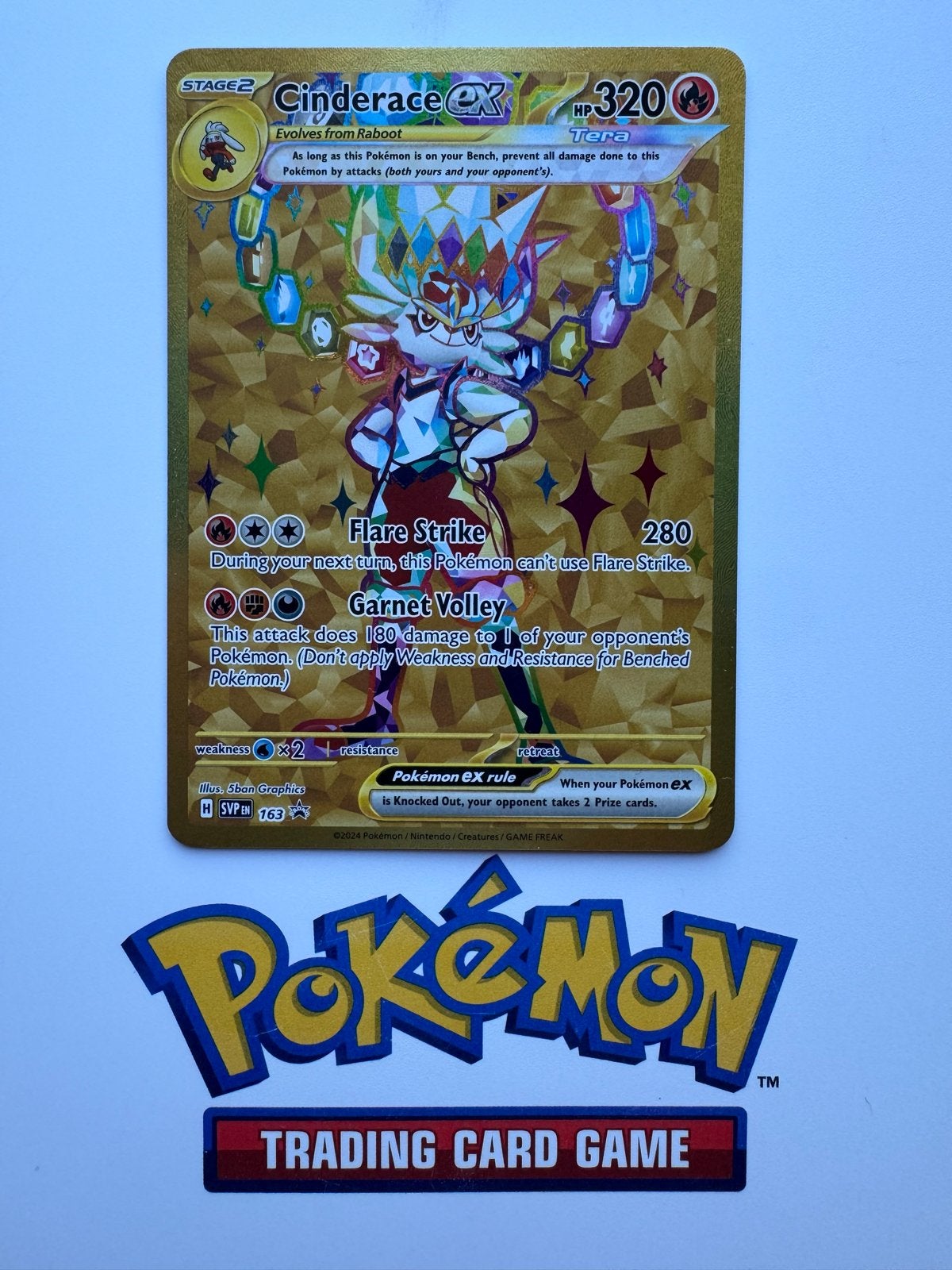 Pokemon TCG Cinderace ex Gouden Kaart - Full Art, Ophalen of Verzenden, Zo goed als nieuw, Losse kaart, Foil