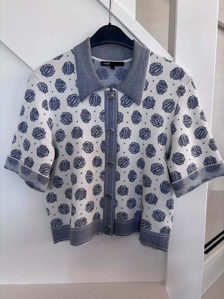 Maje vestje blauw/ecru maat 3, Kleding | Dames, Truien en Vesten, Ophalen of Verzenden, Zo goed als nieuw, Maat 38/40 (M), Blauw