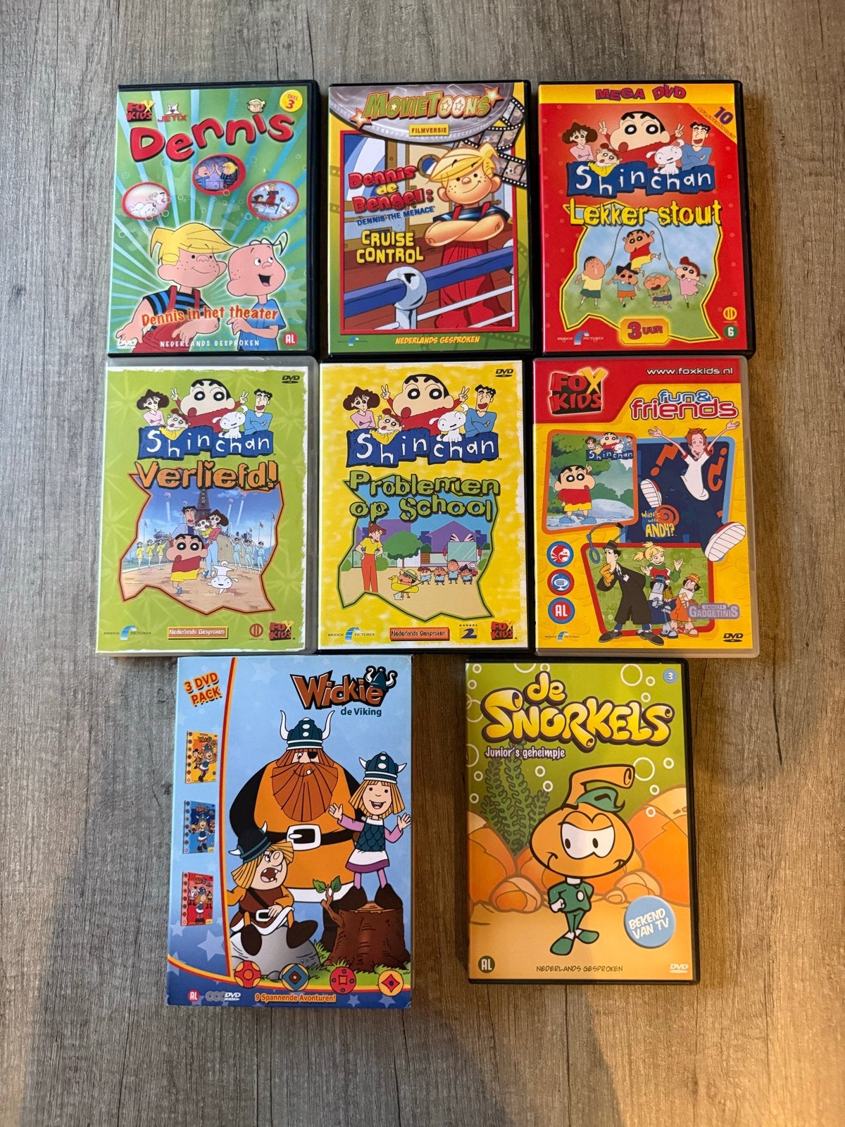 DVD-collectie: Shin Chan, Dennis, Snorkels, Wickie de Viking, Gebruikt, Animatie, Verzamelbox, Alle leeftijden