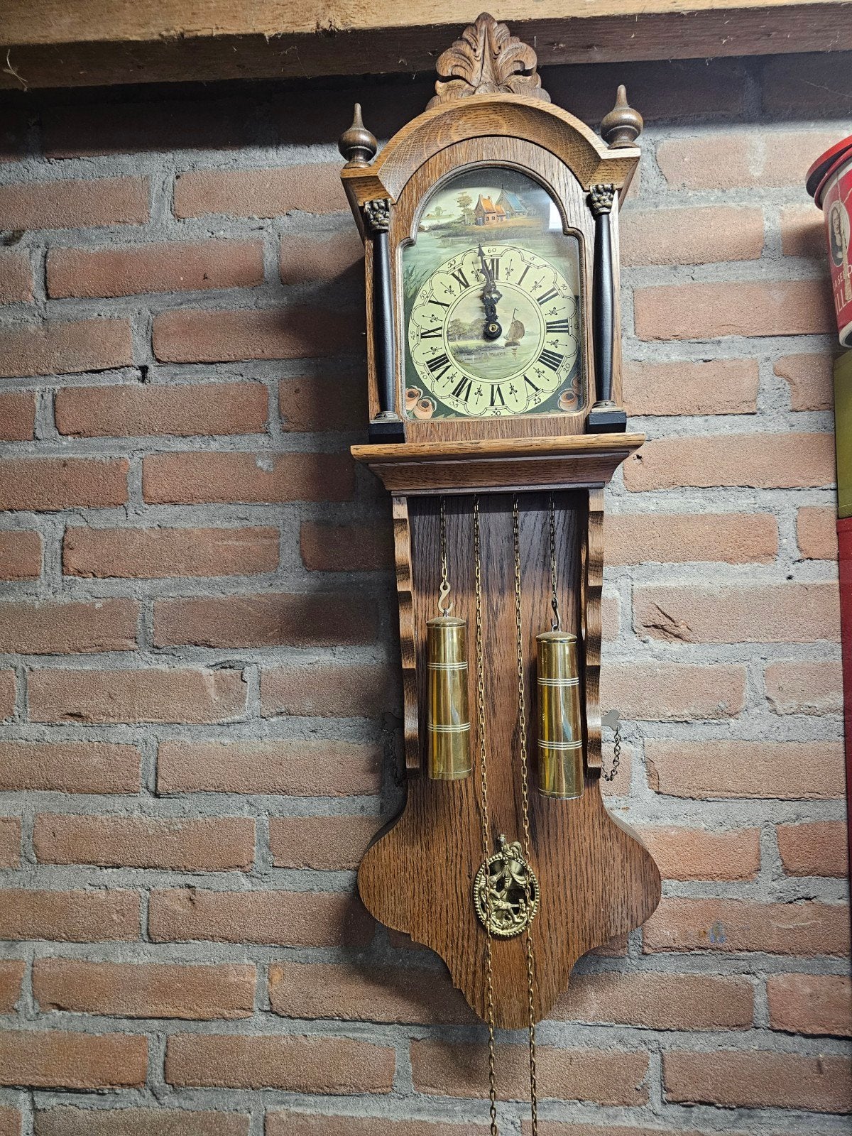 Antieke Friese Staartklok - Eikenhout met Hollands Tafereel, Antiek en Kunst, Antiek | Klokken, Ophalen