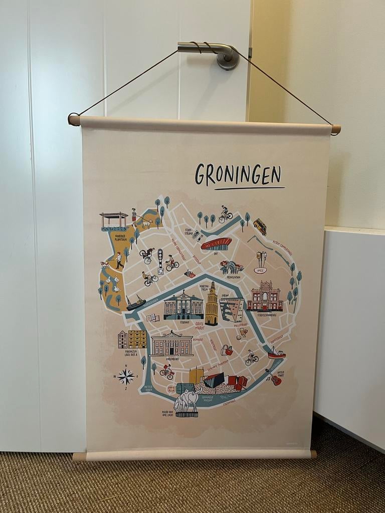 Wandkleed illustratie Groningen - 65x90cm, Ophalen, Zo goed als nieuw
