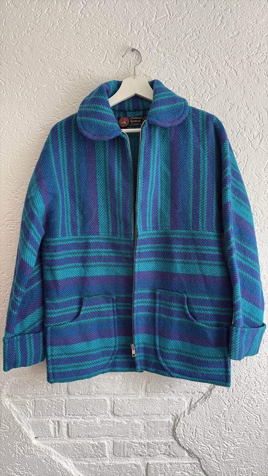 Vintage pure wollen jas blauw, Ophalen of Verzenden, Zo goed als nieuw, Blauw
