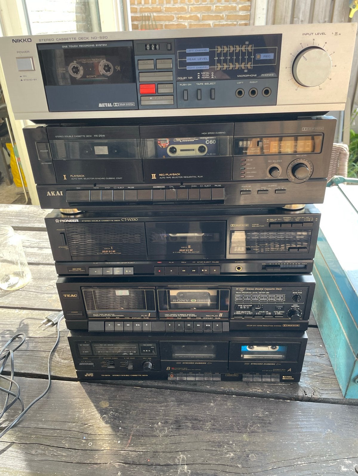 5 werkende cassettedecks van diverse merken, Audio, Tv en Foto, Cassettedecks, Ophalen of Verzenden, Dubbel, Overige merken, High speed dubbing