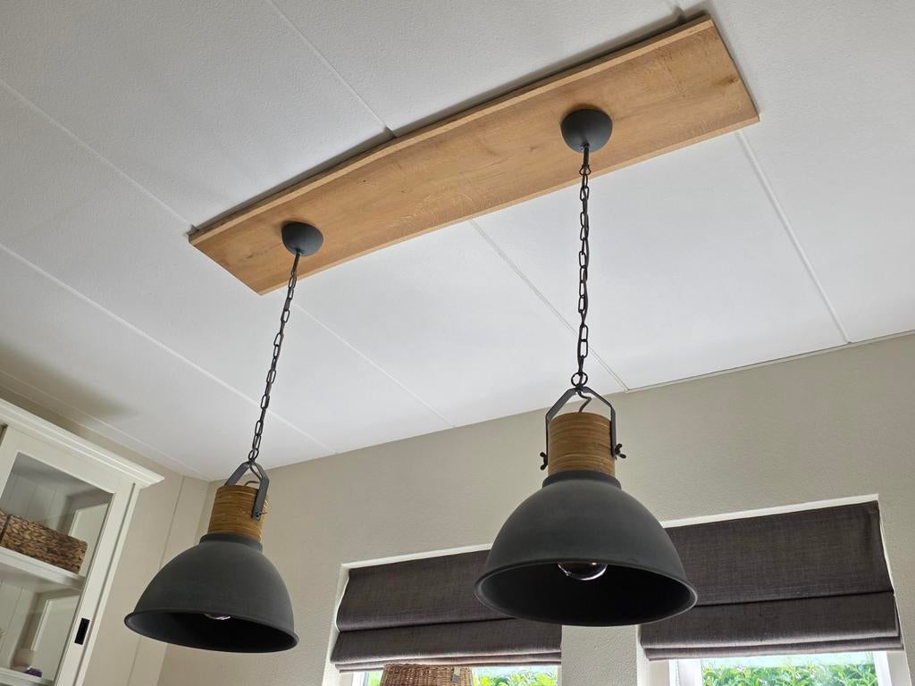 Hanglampen met houten schaaldeel, Ophalen, Zo goed als nieuw, Minder dan 50 cm