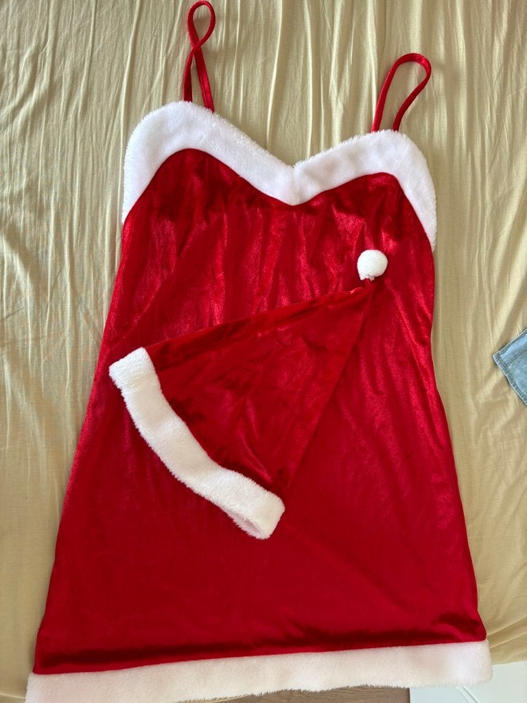 Sexy kerstjurk zachte stof met kerstmuts maat L, Onbekend, Ophalen of Verzenden, Zo goed als nieuw, Maat 42/44 (L)