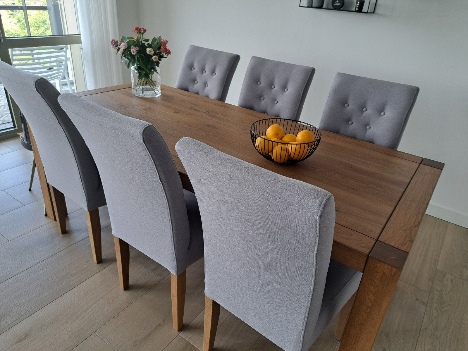 Te Koop Eettafel + 6 stoelen + 2 Lampen., Huis en Inrichting, Complete eetkamers, Ophalen, Gebruikt, Klassiek/modern, 4 tot 6 stoelen