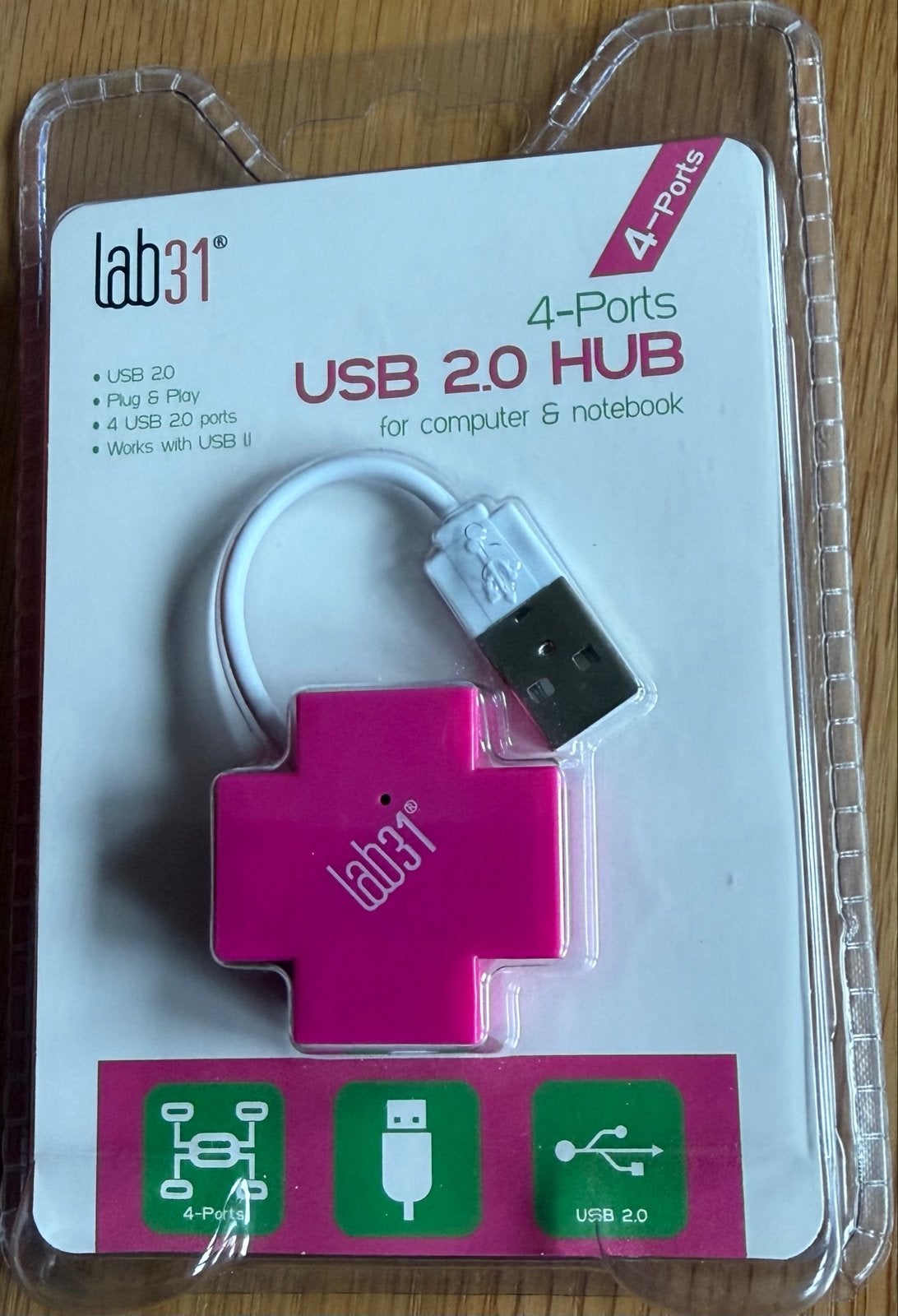 Nieuwe Lab31 USB 2.0 Hub - 4 poorten voor computer/notebook, Computers en Software, Ophalen of Verzenden, Nieuw
