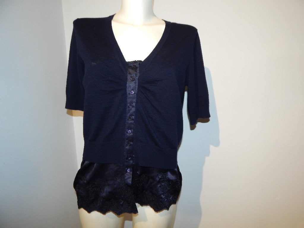 Marccain blauw truitje satijnen top blouse ook eronder N4, Maat 38/40 (M), Blauw, Ophalen of Verzenden, Zo goed als nieuw