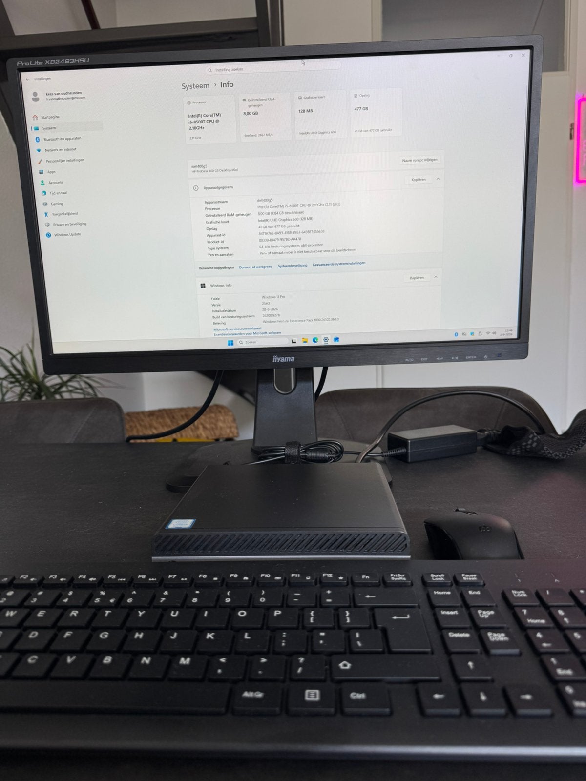 HP Prodesk 400G5 mini  i5 8th generation, Computers en Software, Desktop Pc's, Ophalen, 2 tot 3 Ghz, Met monitor, 8 GB