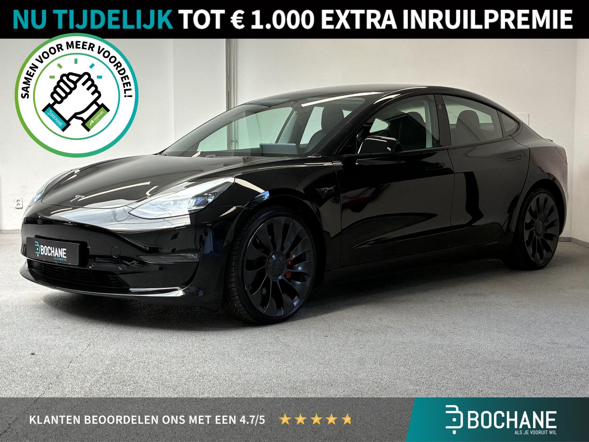 Tesla Model 3 Performance AWD 75 kWh | 99% SOH | PANO | LEDE, Auto's, Stof, Gebruikt, 547 km, 462 pk