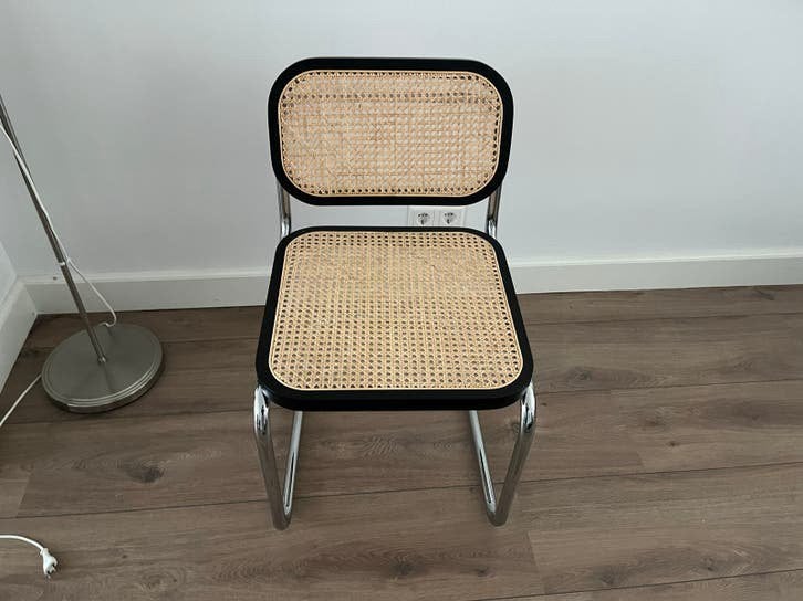 Thonet S32/S64 stoel met webbing en chroom, Huis en Inrichting, Stoelen, Ophalen, Modern design, Zwart, Zo goed als nieuw