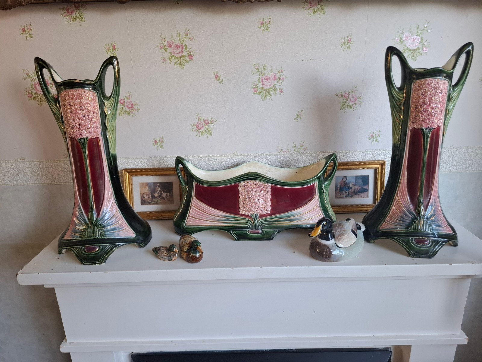 Prachtige Art Nouveau Vazen en Bloembak - Unieke Set, Antiek en Kunst, Ophalen of Verzenden