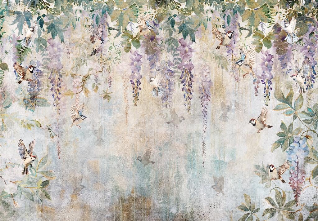 Wisteria fotobehang Vogels, bloemen, Fotobehang4you, Verzenden