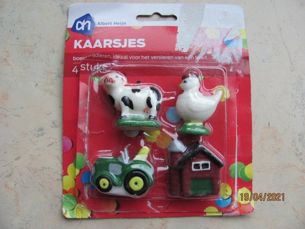 NIEUW verpakking AH Boerderij dieren Taart KAARSJES 4-delig, Ophalen of Verzenden, Nieuw, Versiering, Verjaardag