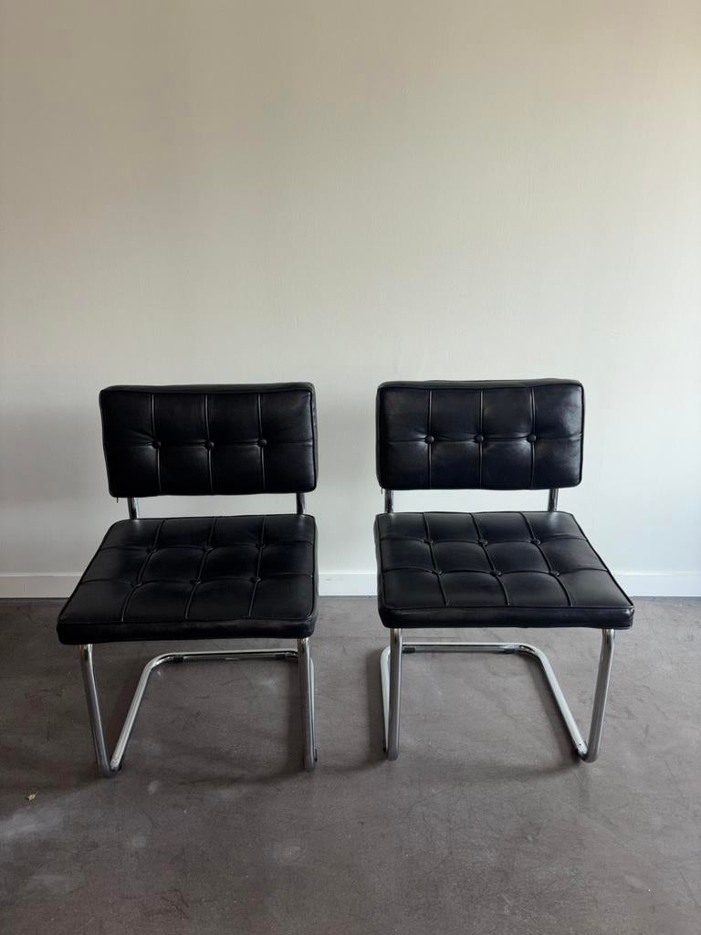 Zwarte eetkamerstoelen - nepleer, Huis en Inrichting, Stoelen, Ophalen, Gebruikt, Zwart, Vier