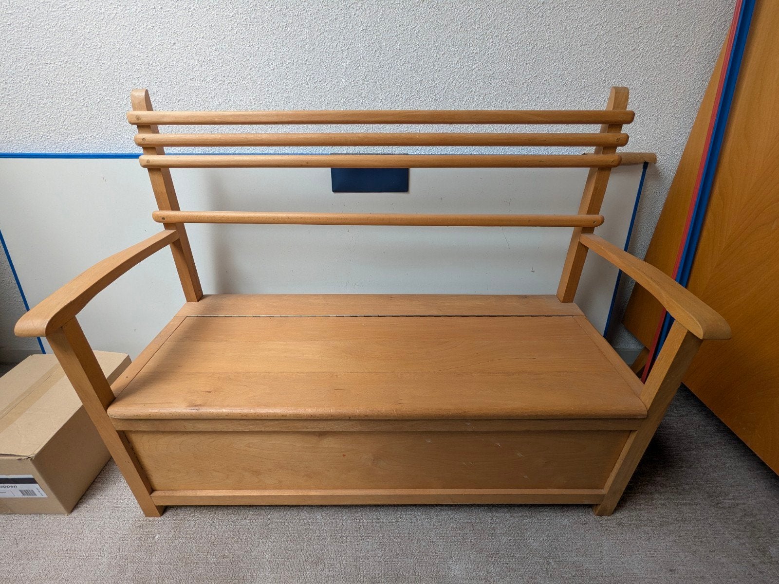 Grenen klepbankje met opbergruimte, Huis en Inrichting, Ophalen, Gebruikt, Minder dan 75 cm, Tweepersoons