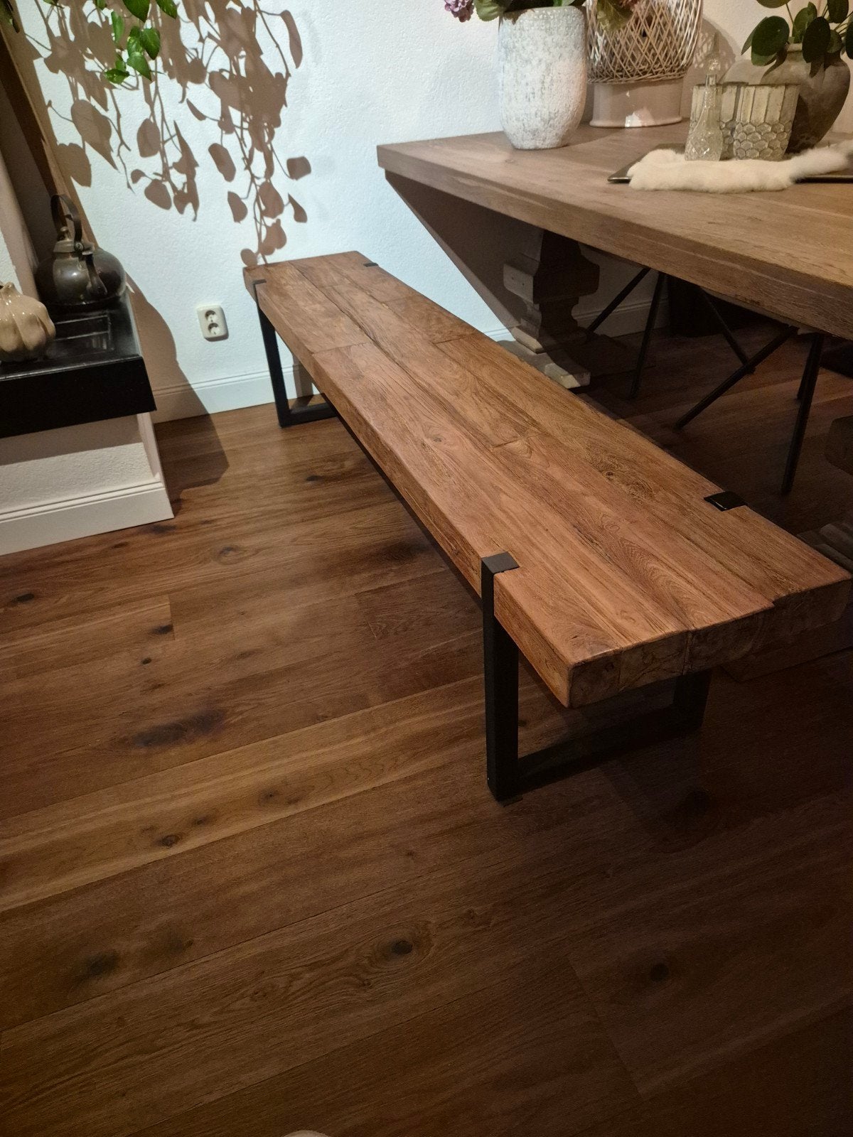 Massieve hardhouten bank (binnen/buiten) 220x40x47cm, Ophalen, Zo goed als nieuw, Hout