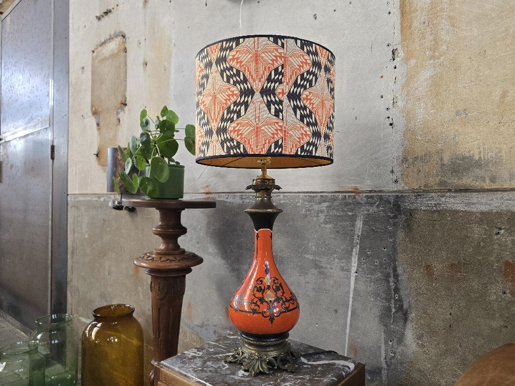 Antieke Lamp Oranje Porselein | Vintage Tafel Lamp Art Deco, Antiek en Kunst, Ophalen of Verzenden
