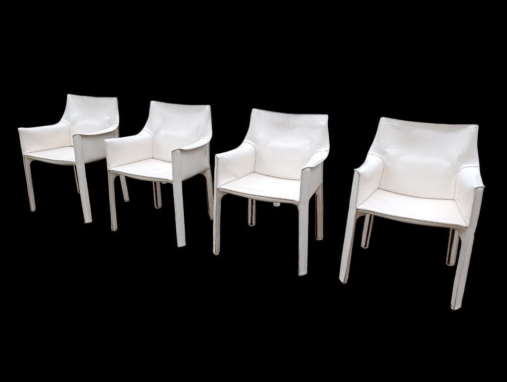 4x Mario Bellini CAB 413 armchair stoel Cassina 1980s WHITE, Gebruikt, Wit, Ophalen of Verzenden, Leer