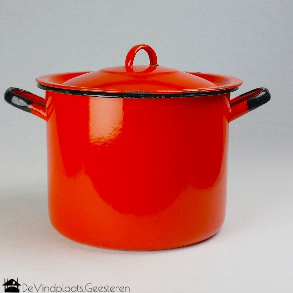 Nostalgische rood emaille hoge pan, Ophalen of Verzenden