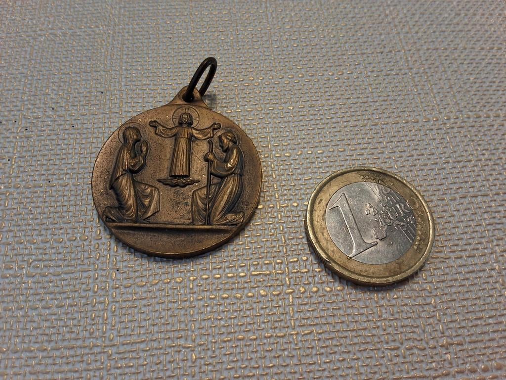 Vintage Katholieke Bronzen Medaille Heilige Familie, Ophalen of Verzenden