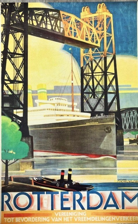Set van 6 art deco posters oa Holland Amerika Lijn, KNSM, Ophalen of Verzenden, Zo goed als nieuw, Kaart, Foto of Prent
