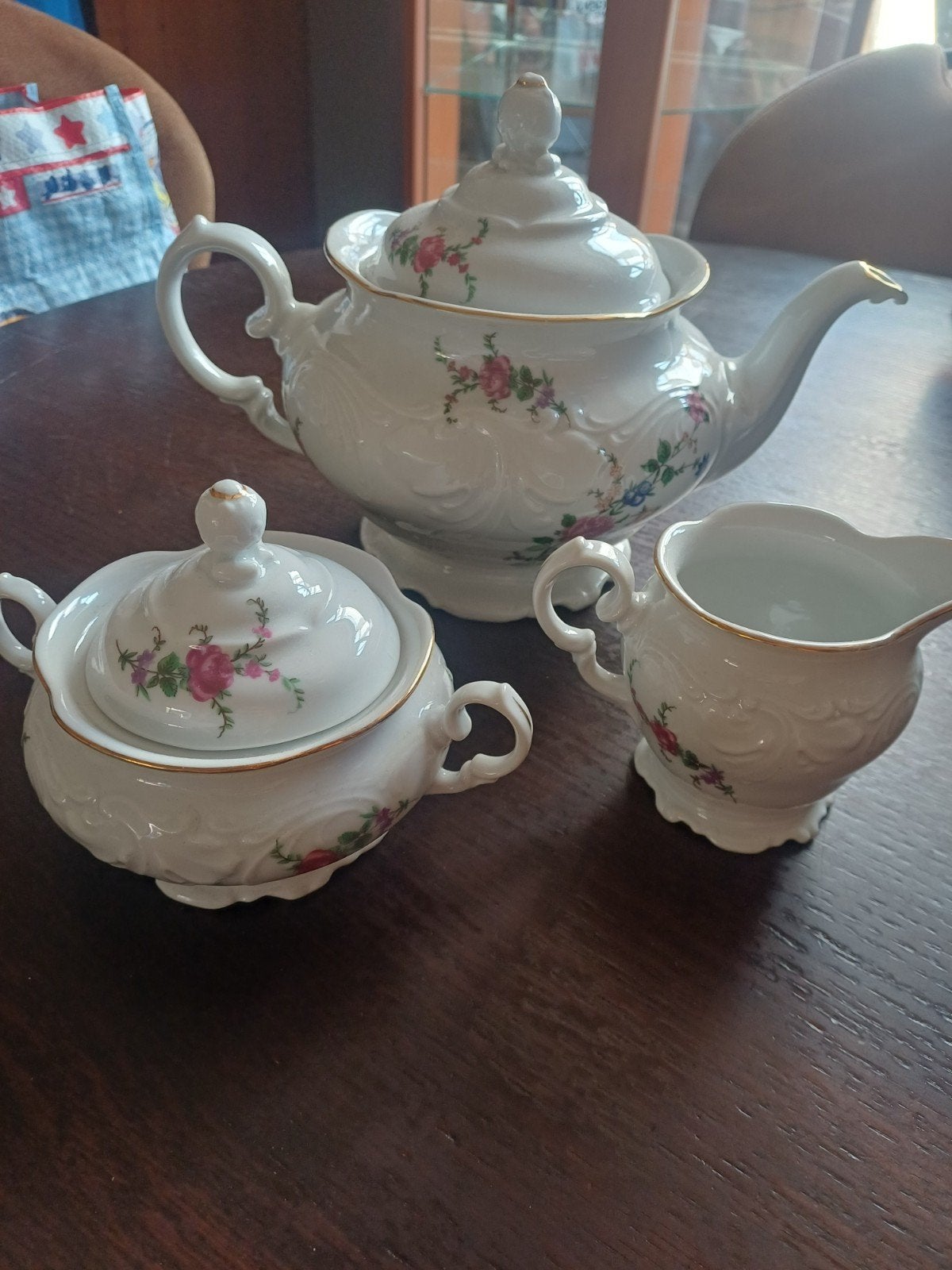Antiek Porseleinen Theeservies: Theepot, Suikerpot, Melkkan, Antiek en Kunst, Ophalen