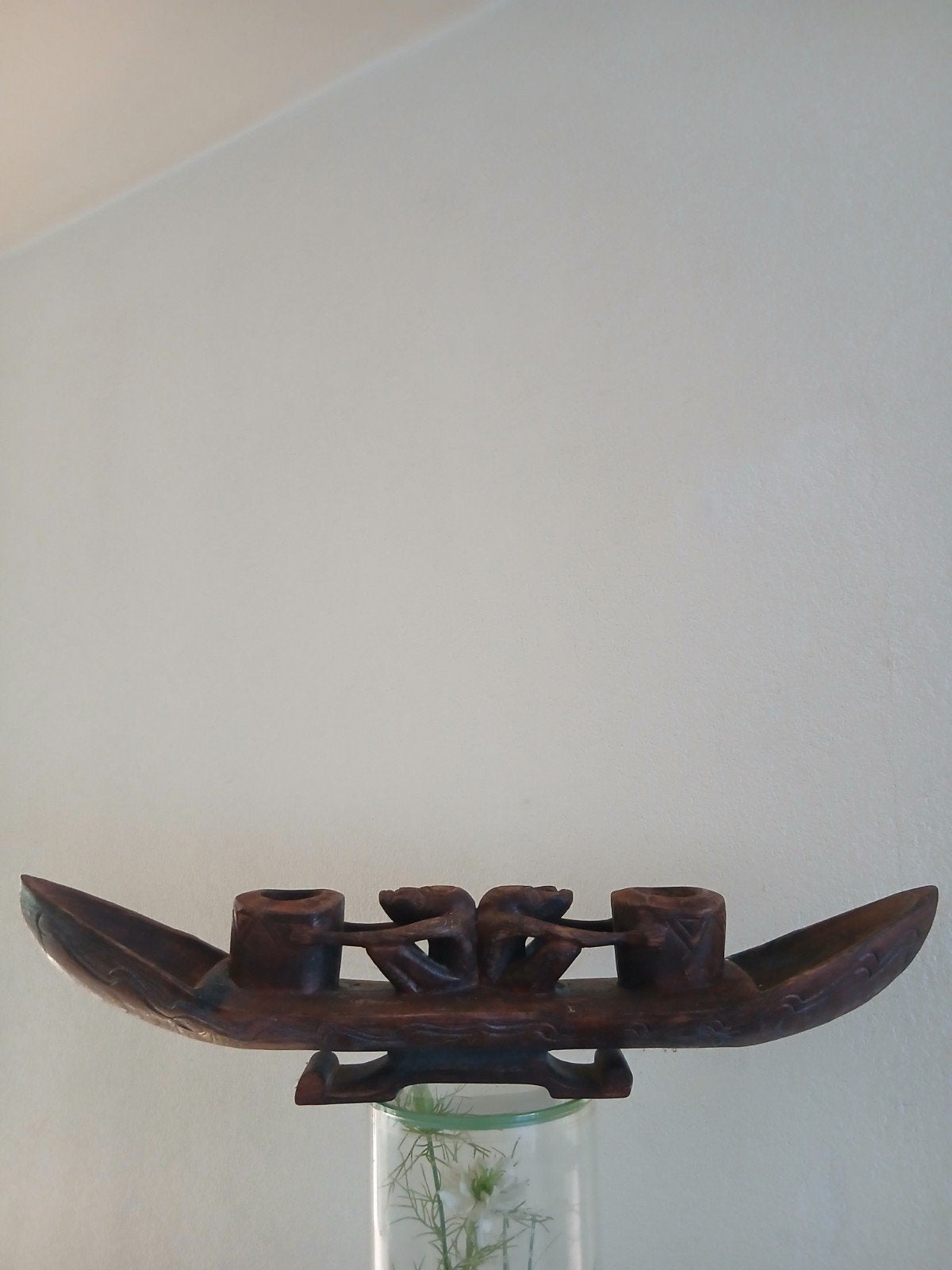 Indonesisch? houten beeld kano boot indonesische ?, Antiek en Kunst, Kunst | Beelden en Houtsnijwerken, Op sokkel, Beeld, Hout