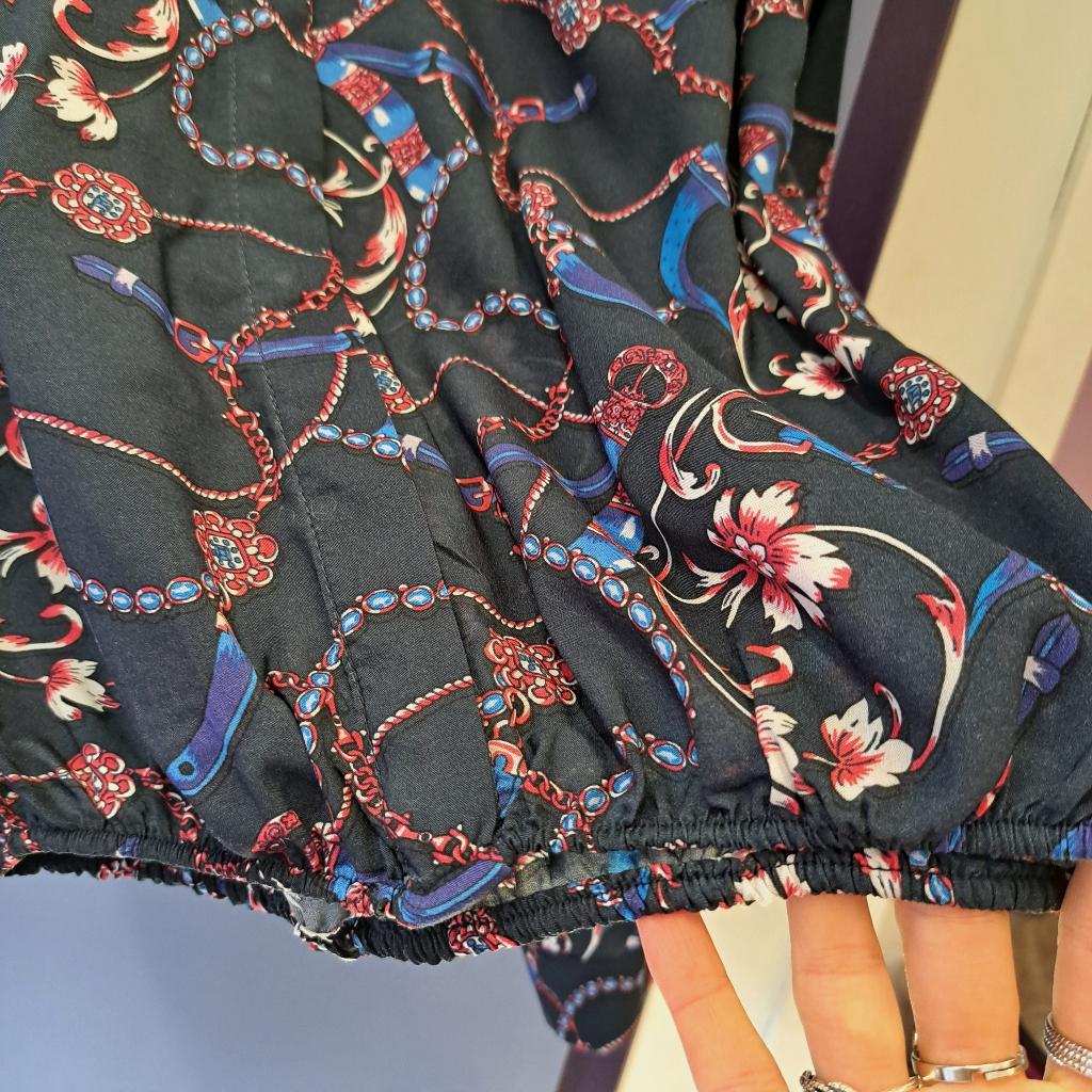 Madeleine donker blauwe blouse rood/ ecru schakels 38 47054, Maat 38/40 (M), Blauw, ., Madeleine