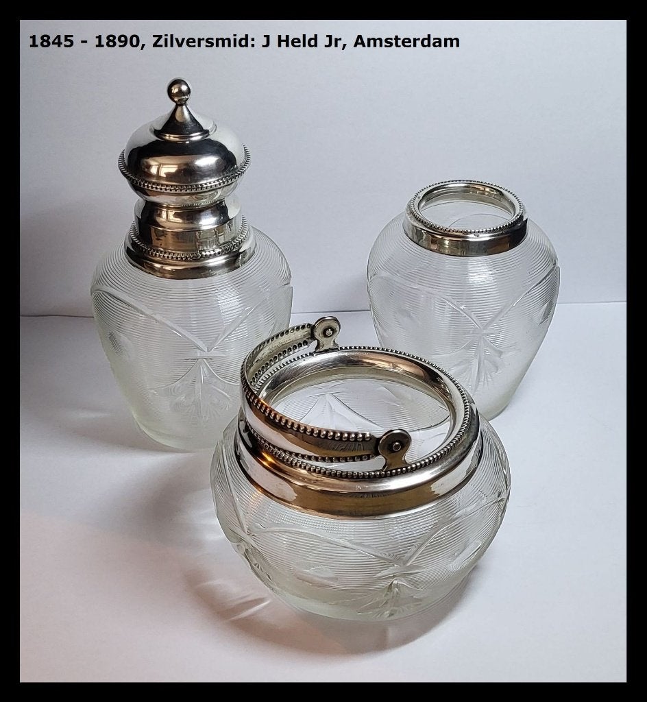 Prachtige set Theebus - Lepelvaasje - Suikerbakje, Ophalen of Verzenden, Zilver