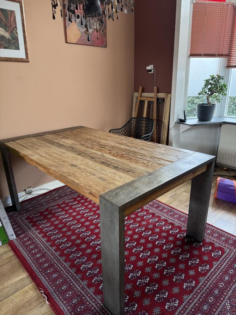 unieke robuuste eettafel 180x100 cm, Huis en Inrichting, Tafels | Eettafels, Ophalen, Gebruikt, Teakhout, 150 tot 200 cm