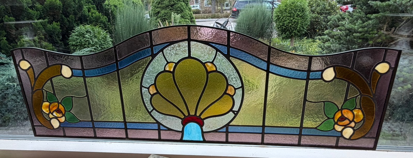 Antiek Art Nouveau glas in lood paneel, Ophalen