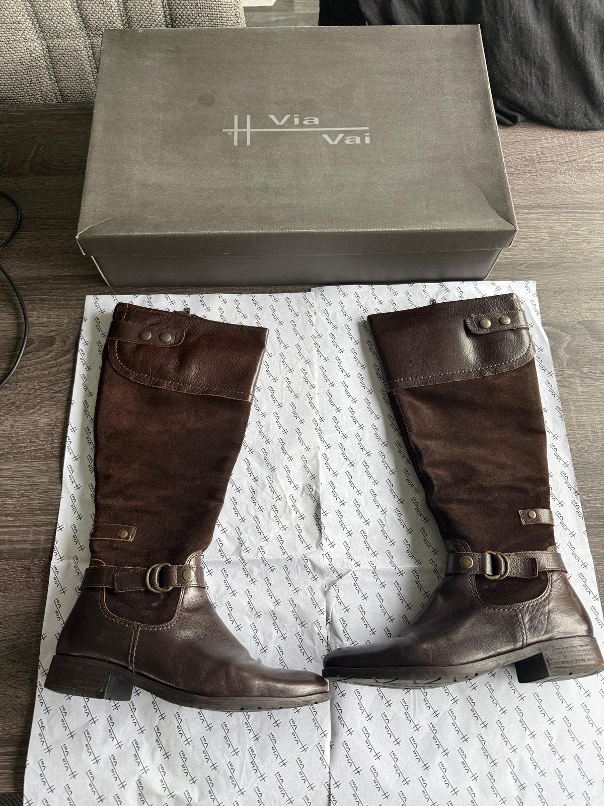 Via Vai Hoge Laarzen - Bruin Leer & Suède - Maat 39, Kleding | Dames, Ophalen of Verzenden, Zo goed als nieuw, Bruin, Hoge laarzen