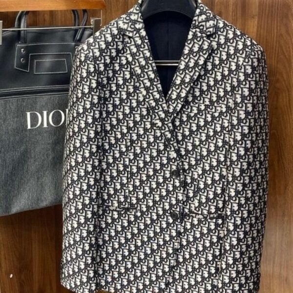 Dior colber suit Luxe Zwart-Witte Oblique Design Blazer, Kleding | Heren, Kostuums en Colberts, Ophalen, Nieuw, Maat 48/50 (M)