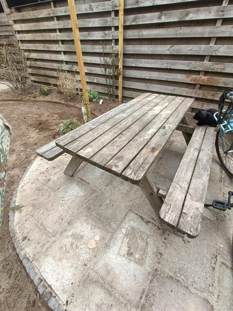 Oudere picknickbank met inklapbare bankjes, Ophalen, Gebruikt, Inklapbaar, Rechthoekig