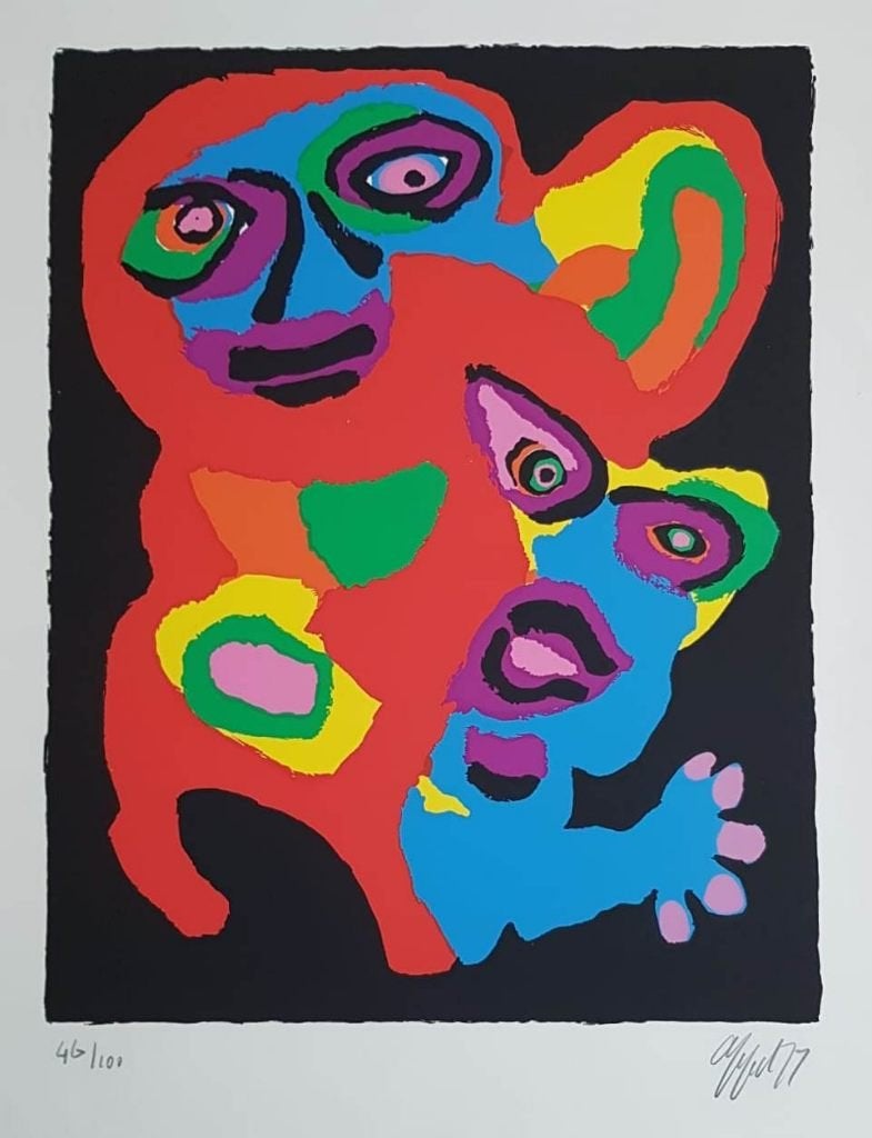 Karel Appel (1921) Zeefdruk " Comp Chien  de  Face " Ges Gen, Personages en Fantasiefiguren, Zeefdruk, Ophalen of Verzenden, Gelimiteerde oplage