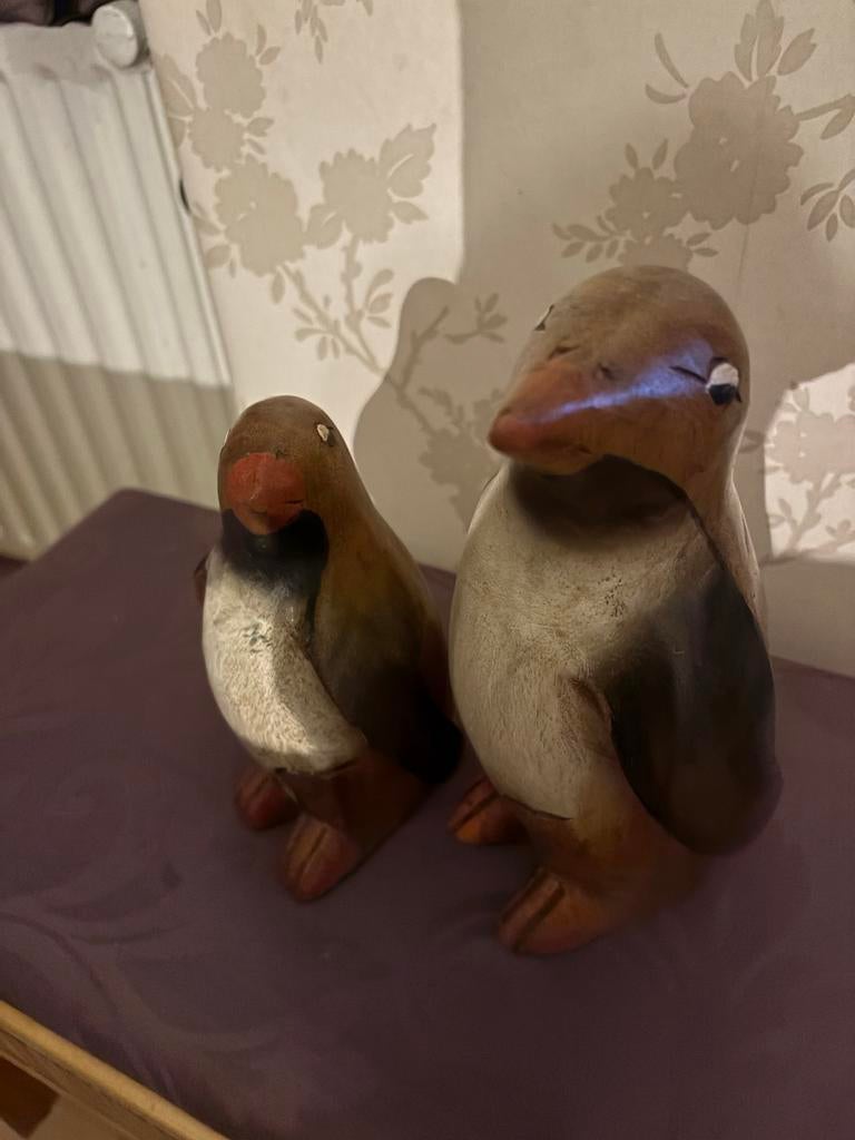 2 Houten Pinguïns - Decoratieve Beelden, Ophalen of Verzenden, Gebruikt