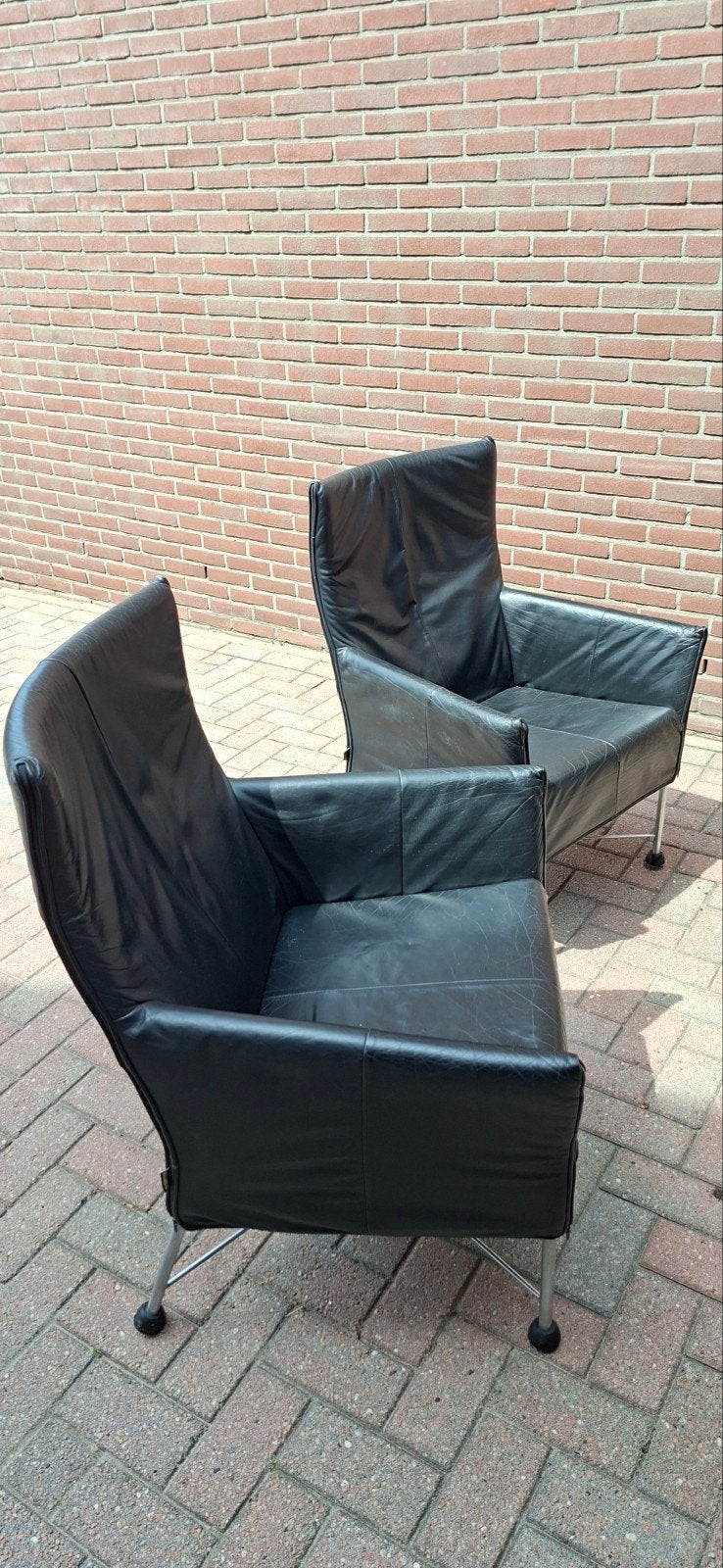 2x Zwarte Leren Montis Charly, Huis en Inrichting, Ophalen, Gebruikt, 75 tot 100 cm, Modern