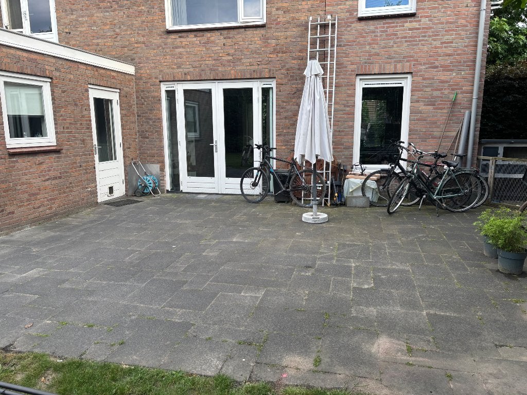 +/- 90 m2  terrastegels antraciet wildverband, Tuin en Terras, Ophalen, Gebruikt, 10 m² of meer, Beton