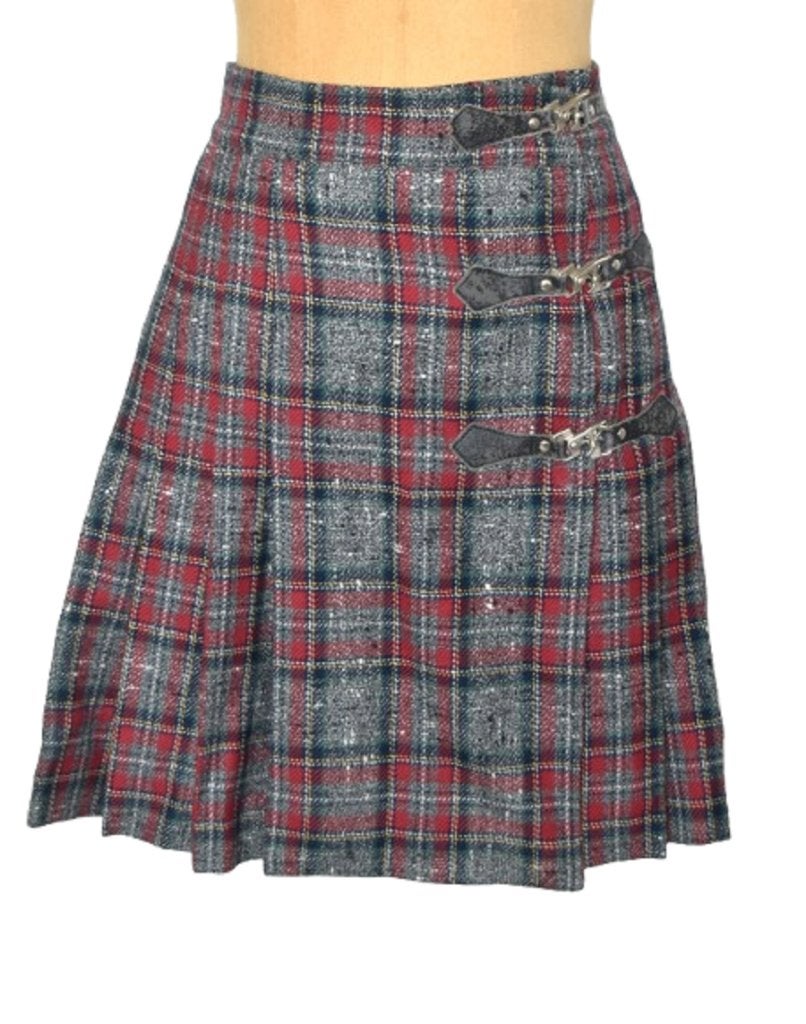 Pinko plooirok, schotse rok, kilt, rood/grijs, Mt. S, Pinko, Zo goed als nieuw, Knielengte, Maat 36 (S)