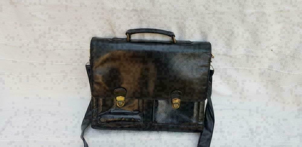 E109  zwart lederen collegetas schooltas kantoortas, Sieraden, Tassen en Uiterlijk, Tassen | Schooltassen, -, Zwart, -, Aktetas of Boekentas