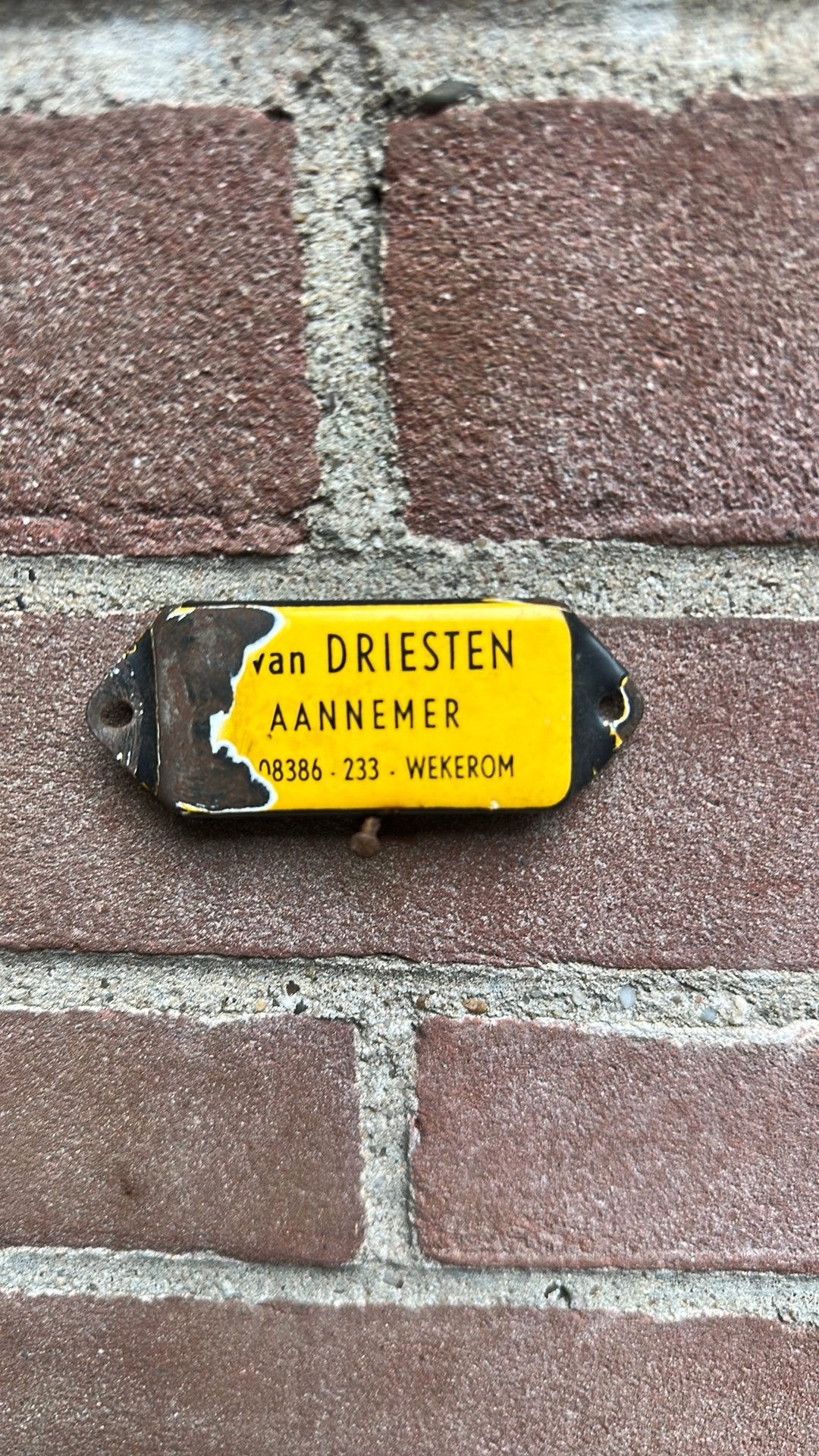 Emaille deurpostje Van Driesten Aannemer, Ophalen of Verzenden