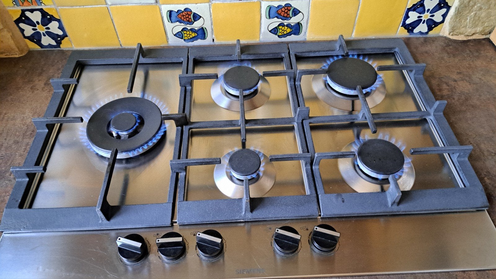 Siemens EC7A5SC90N gaskookplaat inbouw goedwerkend, Witgoed en Apparatuur, Kookplaten, Ophalen of Verzenden, Inbouw, Gas, 5 kookzones of meer
