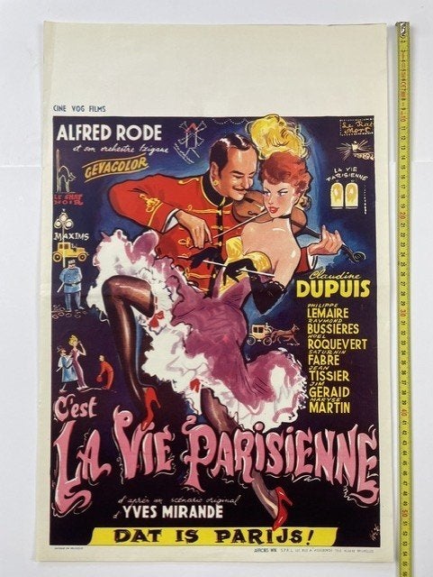 poster Yves Mirande 'La vie Parisienne' 1954, Ophalen of Verzenden, Zo goed als nieuw, A1 t/m A3, Film en Tv